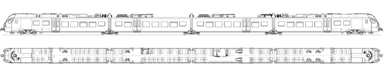 Rohzeichnung des WestfalenBahn-Zuges "Flirt³".
